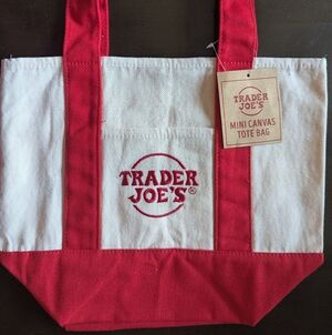 NWT Trader Joe's Mini Tote Bag With Red Straps Limited Edition